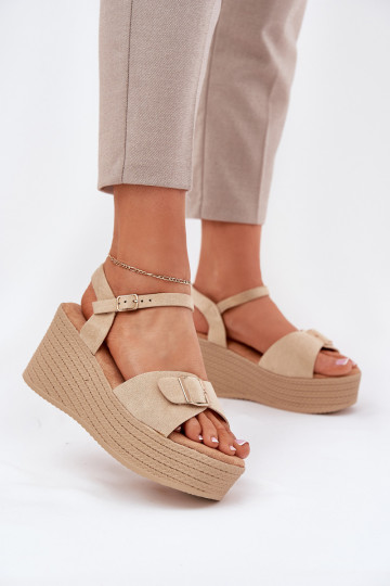 Dámske sandále Zapnuté INedge s prackami khaki farby Liniella