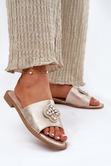 Dámske papuče so širokými podpätkami S Ornatem Detalem S.Barski KV51-087 zlatej farby 2