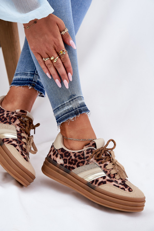 Tenisky model obuvi Dámske s platformou Z PodInójnym Šnurovaniem so vzormi leopardej kožušiny béžová Niteria Tenisky model obuvi Dámske s platformou Z PodInójnym Šnurovaniem so vzormi leopardej kožušiny béžová Niteria
