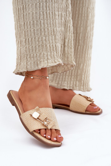 Dámske papuče so širokými podpätkami so stuhami béžová Sallariela 2