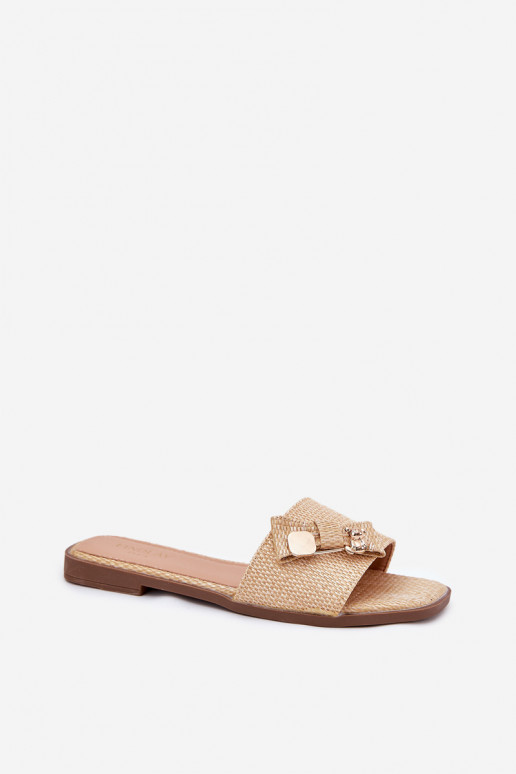 Dámske papuče so širokými podpätkami so stuhami béžová Sallariela