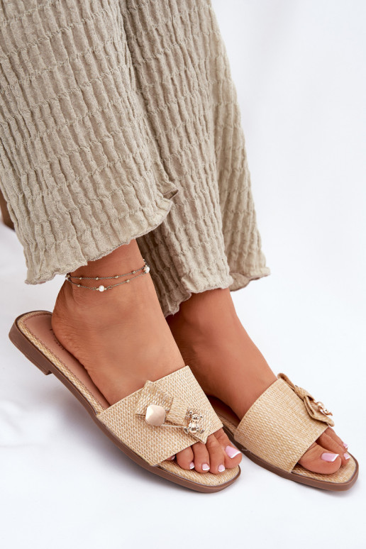 Dámske papuče so širokými podpätkami so stuhami béžová Sallariela