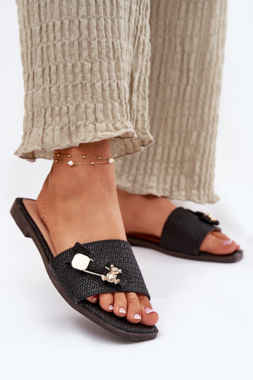 Dámske papuče so širokými podpätkami so stuhami čierna Sallariela