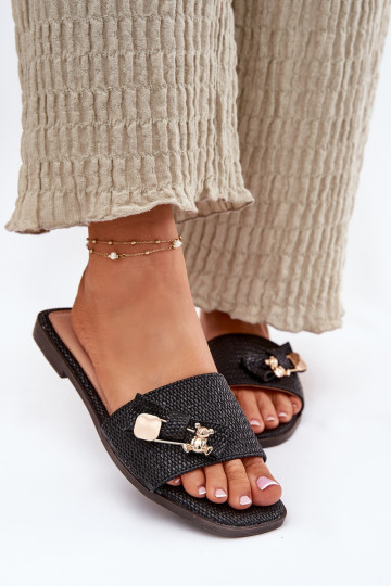 Dámske papuče so širokými podpätkami so stuhami čierna Sallariela 2