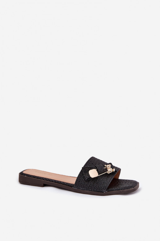 Dámske papuče so širokými podpätkami so stuhami čierna Sallariela