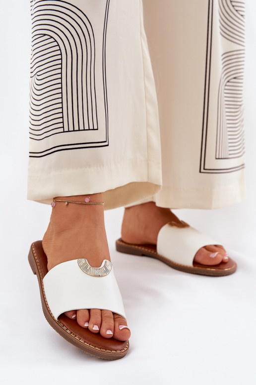 Dámske biele šľapky z umelej kože s...