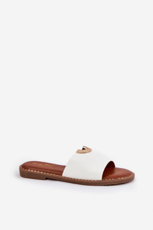 Dámske biele šľapky z umelej kože s...