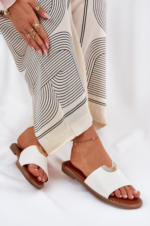 Dámske biele šľapky z umelej kože s...