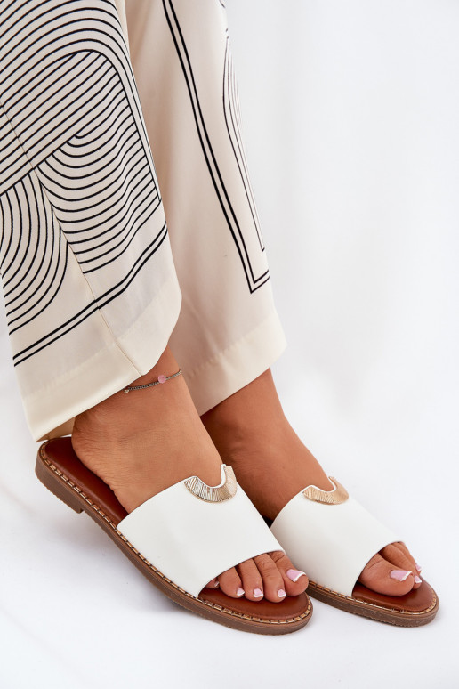 Dámske biele šľapky z umelej kože s...