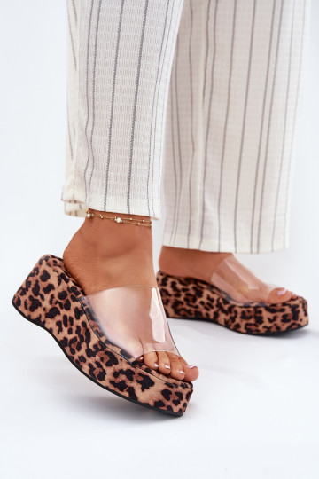 Dámske papuče Z Transparentnym Pruhyem Zapnuté INedge so vzormi leopardej kožušiny Meltiana