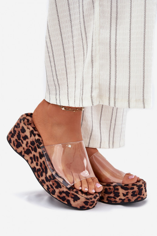 Dámske papuče Z Transparentnym Pruhyem Zapnuté INedge so vzormi leopardej kožušiny Meltiana