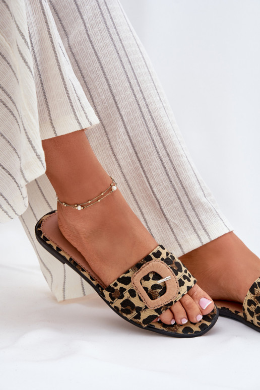 rovná sa Dámske papuče ozdobiť s prackami so vzormi leopardej kožušiny Clariola