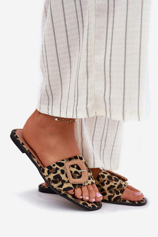 rovná sa Dámske papuče ozdobiť s prackami so vzormi leopardej kožušiny Clariola