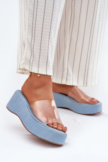 Dámske papuče Z Transparentnym Pruhyem Zapnuté INedge Denimové materiály Meltiana