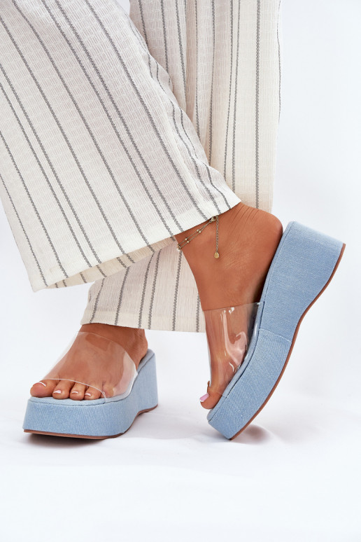 Dámske papuče Z Transparentnym Pruhyem Zapnuté INedge Denimové materiály Meltiana