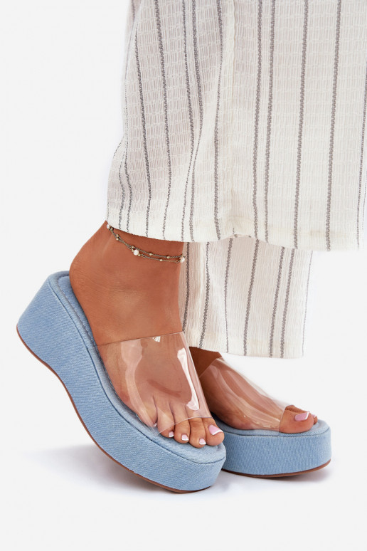 Dámske papuče Z Transparentnym Pruhyem Zapnuté INedge Denimové materiály Meltiana