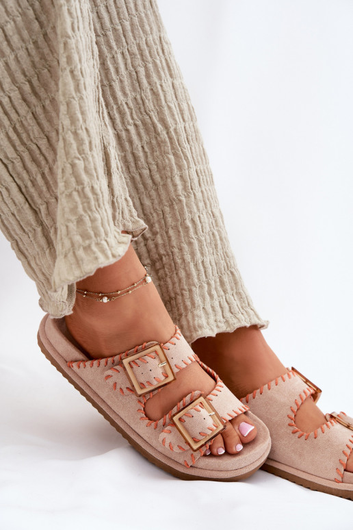 Dámske papuče s prackami I Ozdobnym Obszyciem béžová Visley Dámske papuče s prackami I Ozdobnym Obszyciem béžová Visley