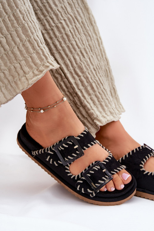 Dámske papuče s prackami I Ozdobnym Obszyciem čierna Visley Dámske papuče s prackami I Ozdobnym Obszyciem čierna Visley