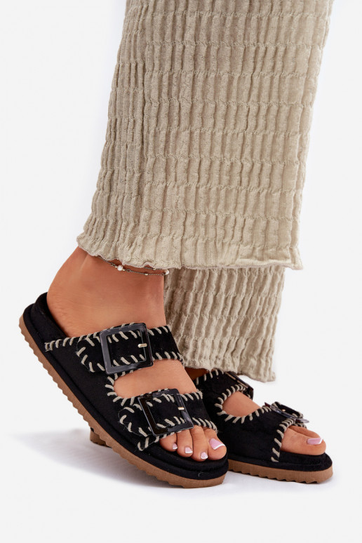 Dámske papuče s prackami I Ozdobnym Obszyciem čierna Visley Dámske papuče s prackami I Ozdobnym Obszyciem čierna Visley