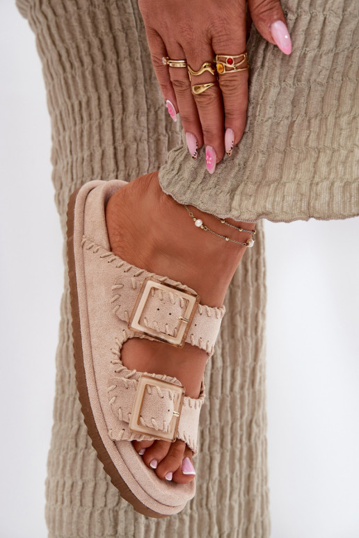 Dámske papuče s prackami I Ozdobnym Obszyciem béžová Visley