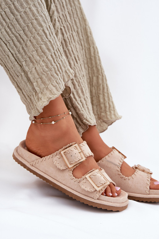 Dámske papuče s prackami I Ozdobnym Obszyciem béžová Visley