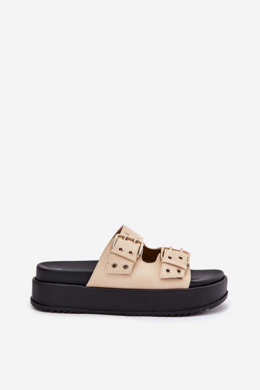 Dámske papuče s prackami s platformou béžová Nilatha Dámske papuče s prackami s platformou béžová Nilatha