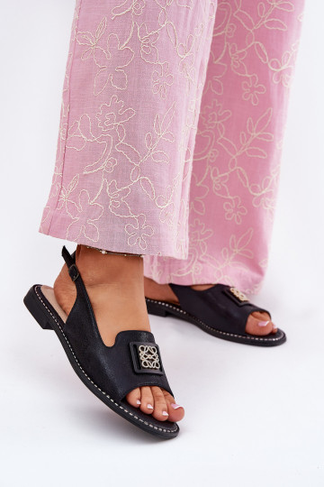 Elegantný štýl Dámske sandále so širokými podpätkami s ozdobami S.Barski KV51-082 čierna