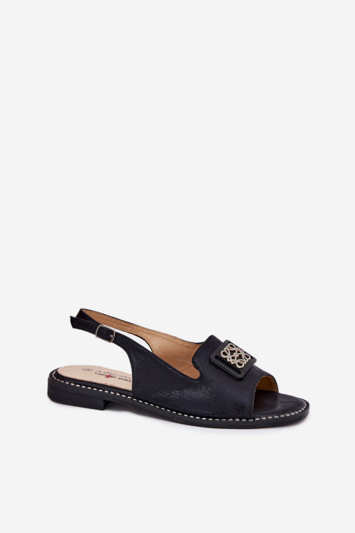 Elegantný štýl Dámske sandále so širokými podpätkami s ozdobami S.Barski KV51-082 čierna