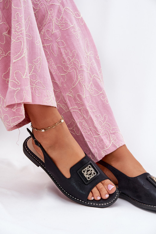 Elegantný štýl Dámske sandále so širokými podpätkami s ozdobami S.Barski KV51-082 čierna