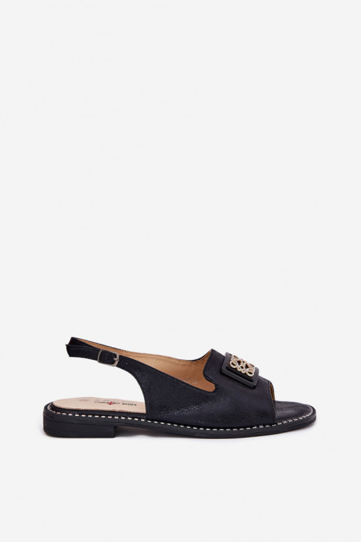 Elegantný štýl Dámske sandále so širokými podpätkami s ozdobami S.Barski KV51-082 čierna