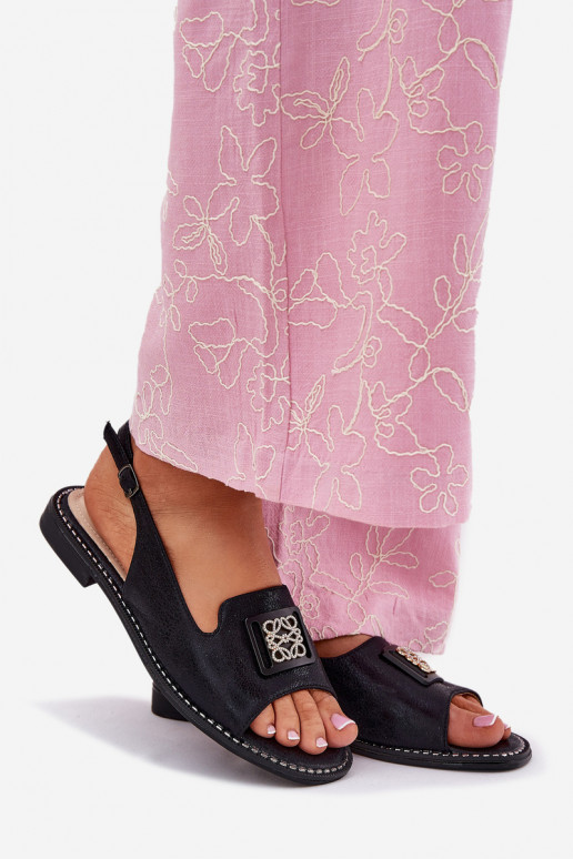 Elegantný štýl Dámske sandále so širokými podpätkami s ozdobami S.Barski KV51-082 čierna