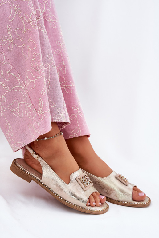 Elegantný štýl Dámske sandále so širokými podpätkami s ozdobami S.Barski KV51-082 zlatej farby Elegantný štýl Dámske sandále so širokými podpätkami s ozdobami S.Barski KV51-082 zlatej farby