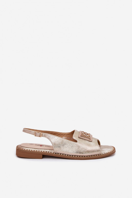 Elegantný štýl Dámske sandále so širokými podpätkami s ozdobami S.Barski KV51-082 zlatej farby Elegantný štýl Dámske sandále so širokými podpätkami s ozdobami S.Barski KV51-082 zlatej farby