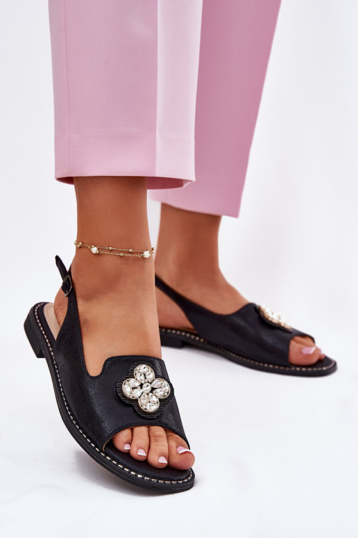 Dámske sandále so širokými podpätkami S Ornatem Detalem S.Barski KV51-080 čierna