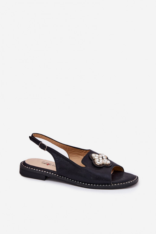 Dámske sandále so širokými podpätkami S Ornatem Detalem S.Barski KV51-080 čierna