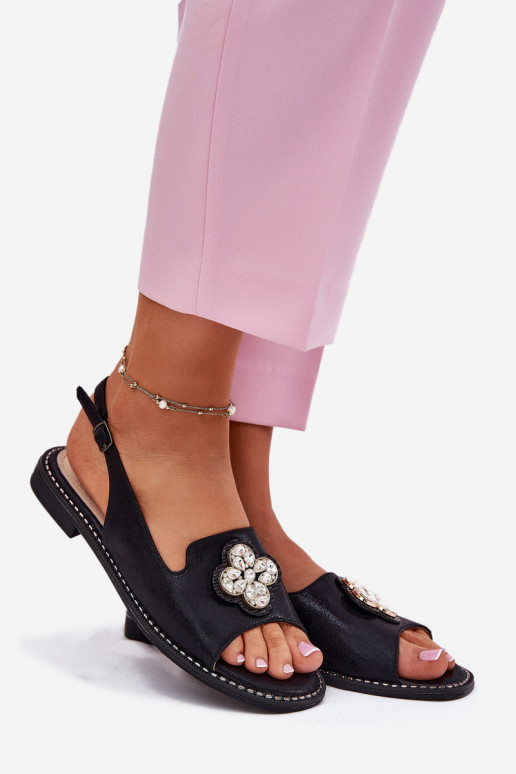 Dámske sandále so širokými podpätkami S Ornatem Detalem S.Barski KV51-080 čierna