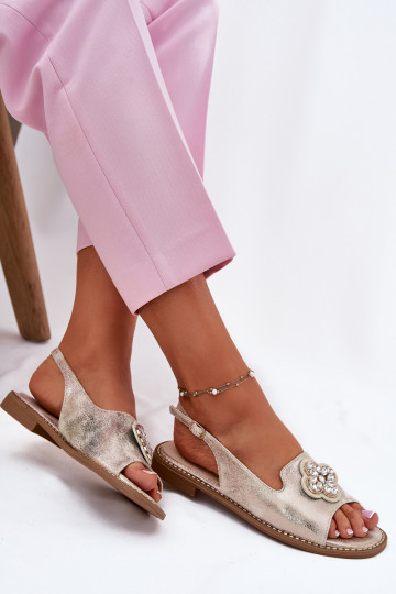 Dámske sandále so širokými podpätkami S Ornatem Detalem S.Barski KV51-080 zlatej farby