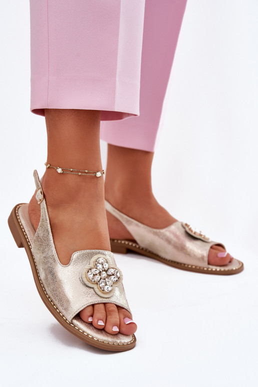 Dámske sandále so širokými podpätkami S Ornatem Detalem S.Barski KV51-080 zlatej farby