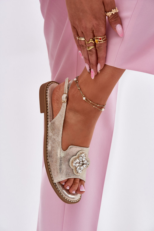 Dámske sandále so širokými podpätkami S Ornatem Detalem S.Barski KV51-080 zlatej farby