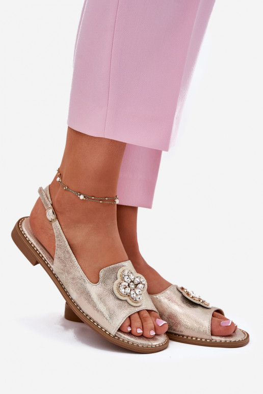 Dámske sandále so širokými podpätkami S Ornatem Detalem S.Barski KV51-080 zlatej farby