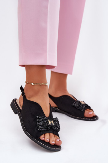 Dámske sandále so stuhami so širokými podpätkami S.Barski KV51-014 čierna