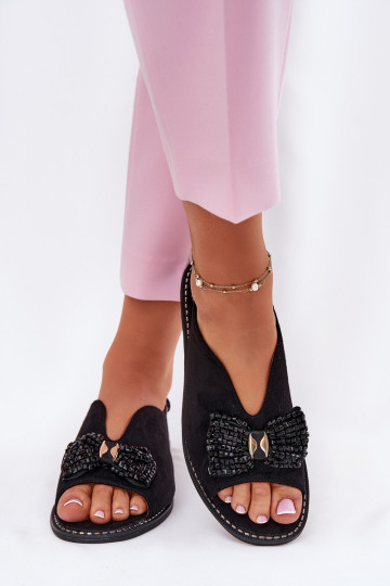 Dámske sandále so stuhami so širokými podpätkami S.Barski KV51-014 čierna 2