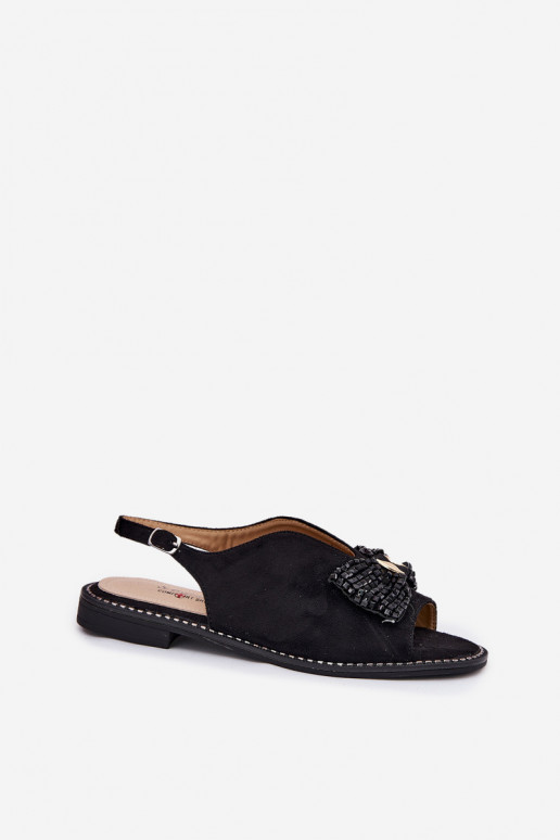 Dámske sandále so stuhami so širokými podpätkami S.Barski KV51-014 čierna