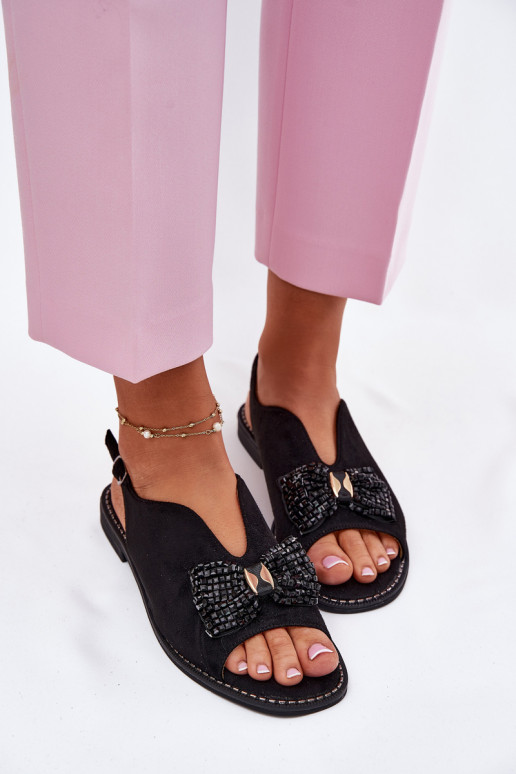 Dámske sandále so stuhami so širokými podpätkami S.Barski KV51-014 čierna