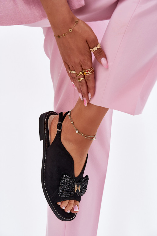 Dámske sandále so stuhami so širokými podpätkami S.Barski KV51-014 čierna