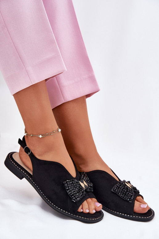 Dámske sandále so stuhami so širokými podpätkami S.Barski KV51-014 čierna