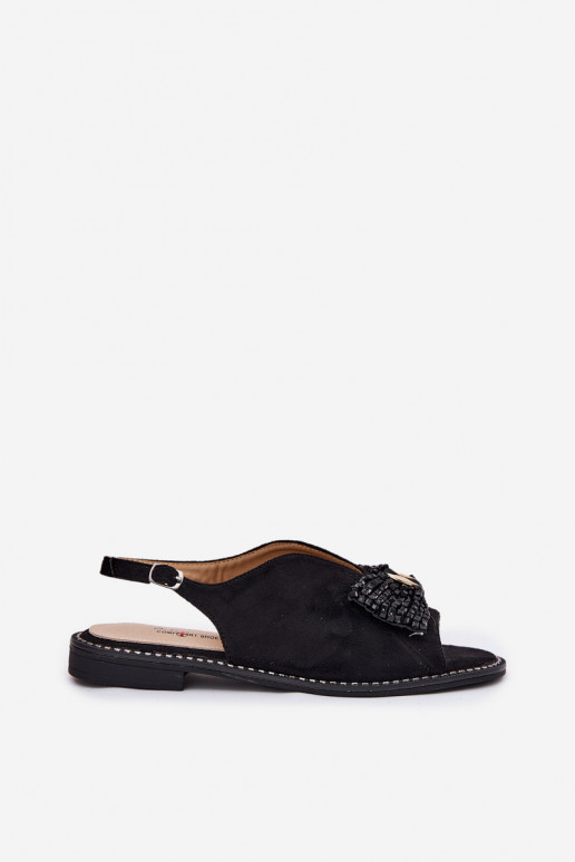 Dámske sandále so stuhami so širokými podpätkami S.Barski KV51-014 čierna