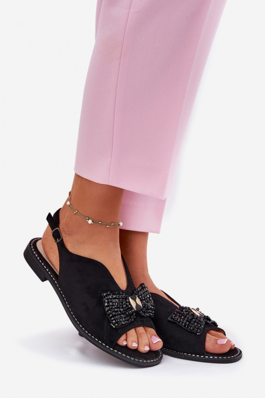 Dámske sandále so stuhami so širokými podpätkami S.Barski KV51-014 čierna