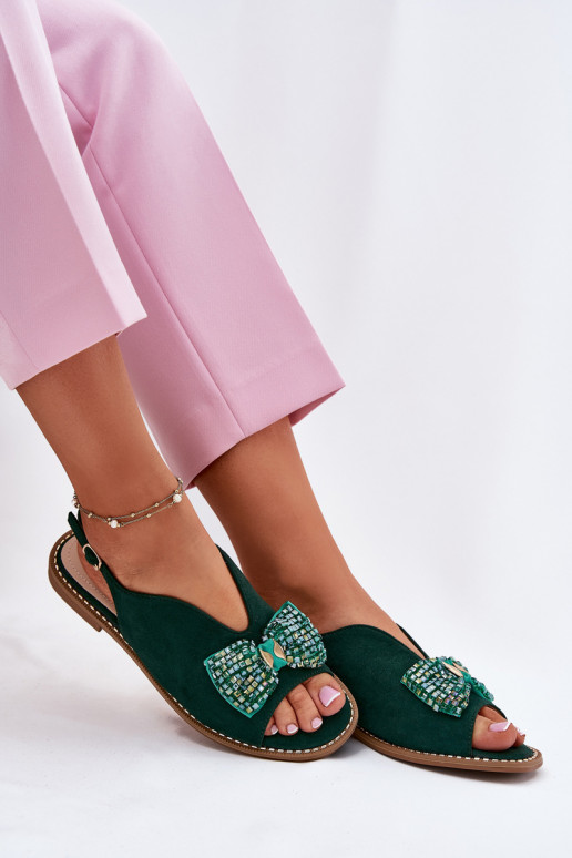 Dámske sandále so stuhami so širokými podpätkami S.Barski KV51-014 zelená farba