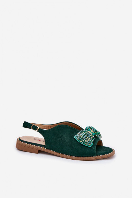 Dámske sandále so stuhami so širokými podpätkami S.Barski KV51-014 zelená farba